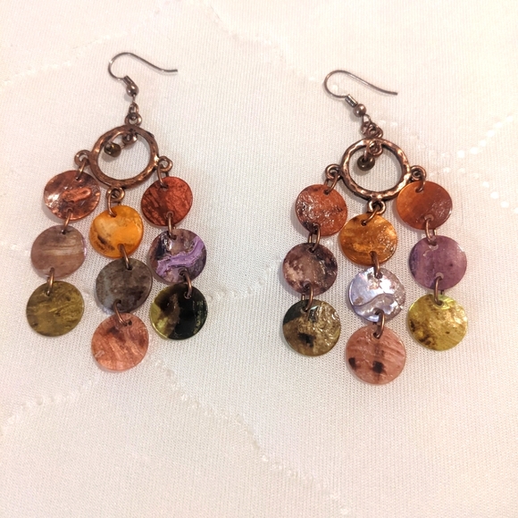 Earrings- Dangling Pearlescent Seashells - Picture 2 of 3